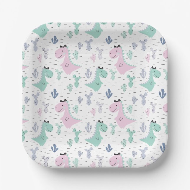 Girly Dinosaur A-Roar-able Birthday Party Any Age Paper Plate (Front)