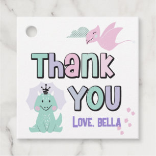 Girly Dinosaur A-Roar-able Birthday Thank You Favour Tags