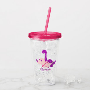 Girly Dinosaur Glitter Personalize Acrylic Tumbler