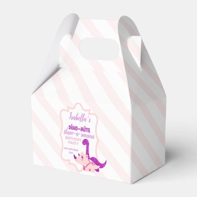 Girly Dinosaur Pink Birthday Party Favor Box (Front Side)