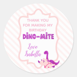 Girly Dinosaur Pink Dino Mite Thank You   Classic Round Sticker