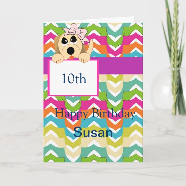 Girly Dog with Bow & Birthday Banner Card (Front)