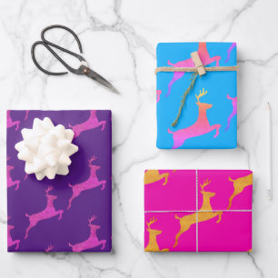Girly Doll Party Pink Christmas Reindeer Pattern Wrapping Paper Sheet