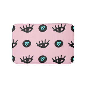 Girly Doodle: Eyes Hearts Seamless. Bath Mat