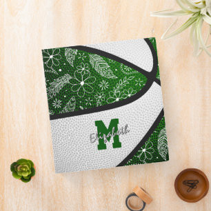 Girly doodle pattern green white basketball binder