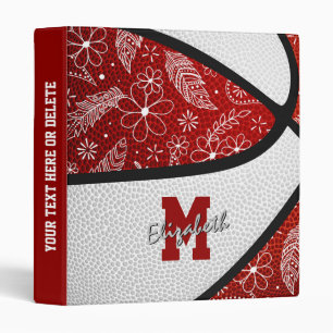 Girly doodle pattern red white basketball binder