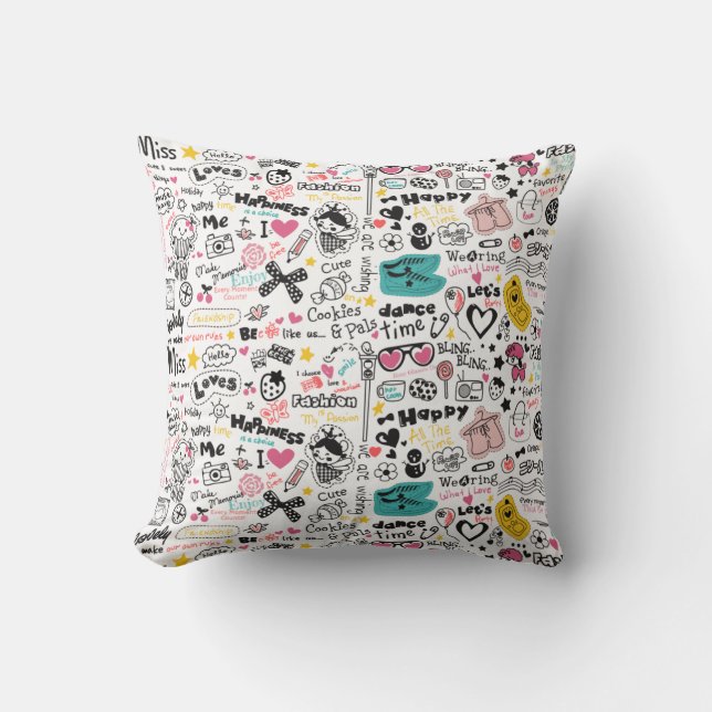 Girly Doodles Throw Pillow (Front)