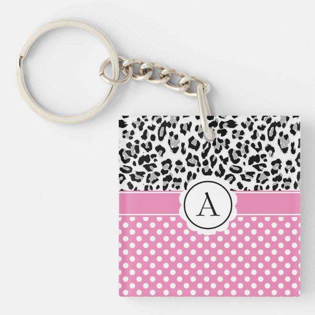 Girly dots and animals print monogram  keychain (Front)