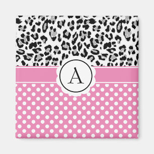 Girly dots and animals print monogram magnet