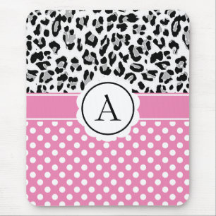 Girly dots and animals print monogram  mouse pad