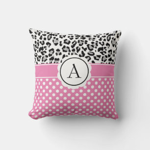Girly dots and animals print monogram  throw pillow