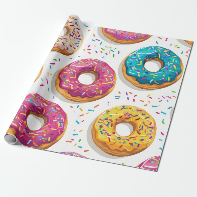 Girly Doughnut Pattern Wrapping Paper (Unrolled)