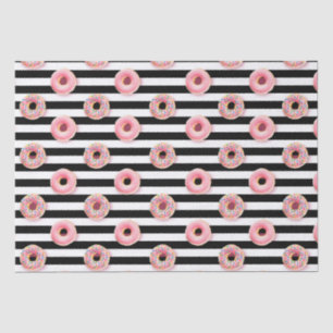 Girly Doughnuts pattern pink black white stripes Tissue Paper