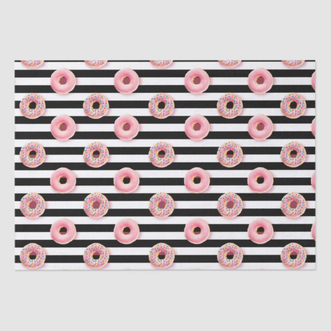Girly Doughnuts pattern pink black white stripes Tissue Paper (Front)