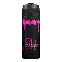 Girly Dripping Glitter Black & Hot Pink Monogram