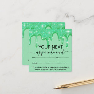 Girly Dripping Green Glitter Appointment Card