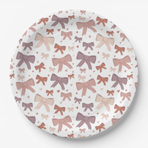 Girly Dusty Pink Bows And Little Hearts  Paper Plate