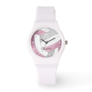 girly dusty pink grey personalized volleyball watch