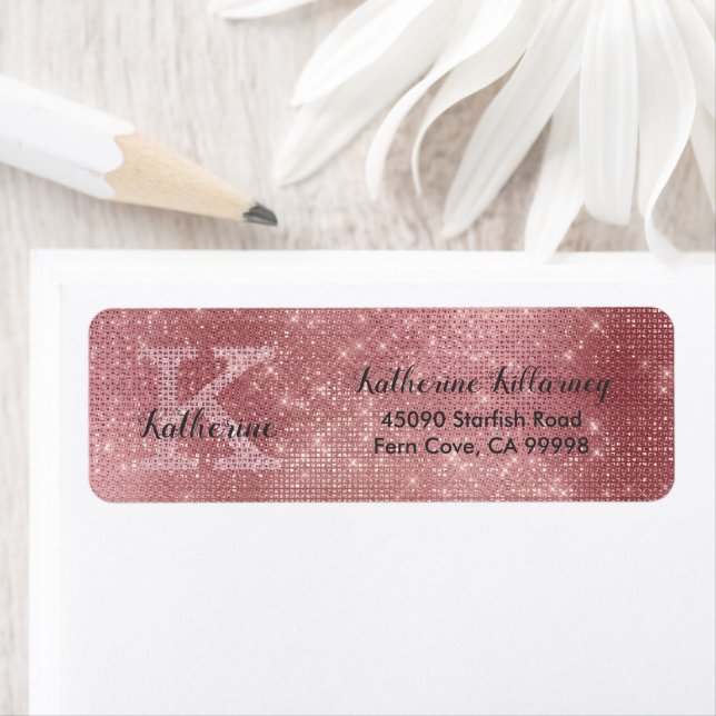 Girly Dusty Rose Gold Glam Monogram Return Address (Insitu)