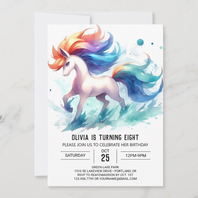 Girly Editable Horse Birthday Invitation (Front)