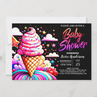 Girly Editable Ice Cream Baby Shower Invitation