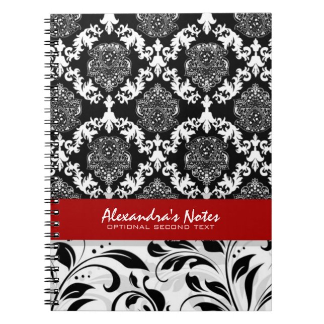 Girly Elegant Black And White Floral Damasks 2 Notebook (Front)