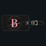 Girly Elegant Black Pink Name Monogram Script Lugg Luggage Tag<br><div class="desc">Girly,  minimalist,  simple,  modern,  black and pink monogram initial name script custom personalized monogrammed luggage tag. Featuring a monogram initial and a girly name signature script in a hand-written calligraphy font with swash tails and dotted circle frame around your monogram.</div>