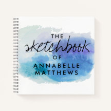Girly Elegant Blue Watercolor Monogram Sketchbook
