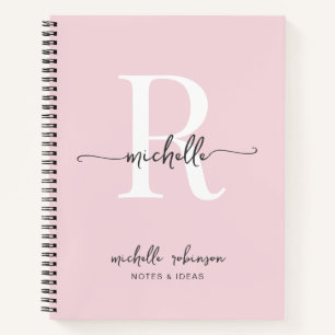 Girly Elegant Blush Pink Chic Script Monogram Name Notebook