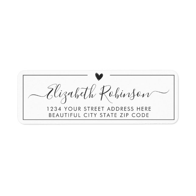  Girly Elegant Chic Script Heart Address Label (Front)