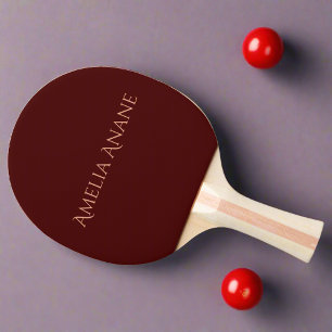 Girly Elegant Dark Red & Gold Script Monogram Ping Pong Paddle