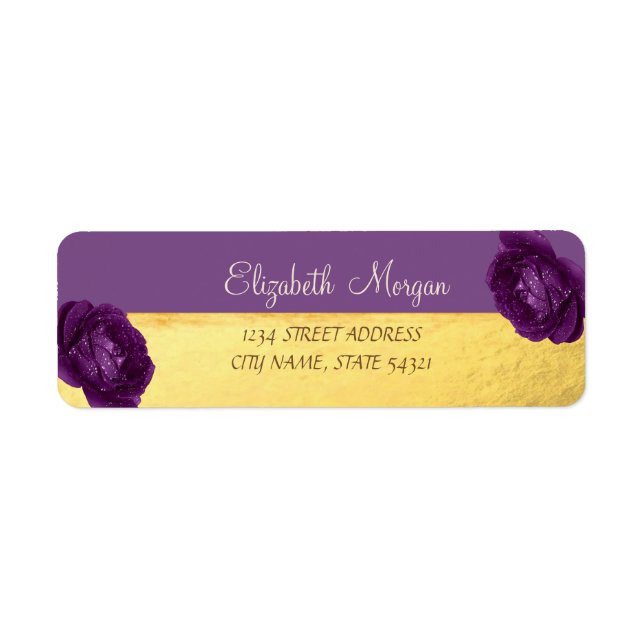 Girly Elegant,Gold,Purple,Roses Address Label (Front)