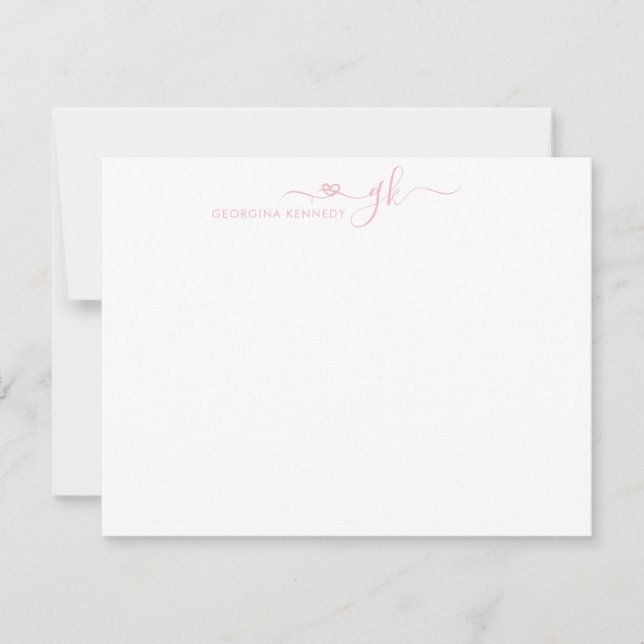 Girly Elegant Heart Script 2 Monogram Blush Pink Card (Front)