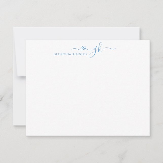 Girly Elegant Heart Script 2 Monogram Dusty Blue Card (Front)