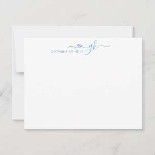 Girly Elegant Heart Script 2 Monogram Dusty Blue Card