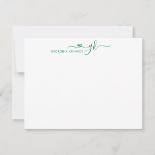 Girly Elegant Heart Script 2 Monogram Forest Green Card