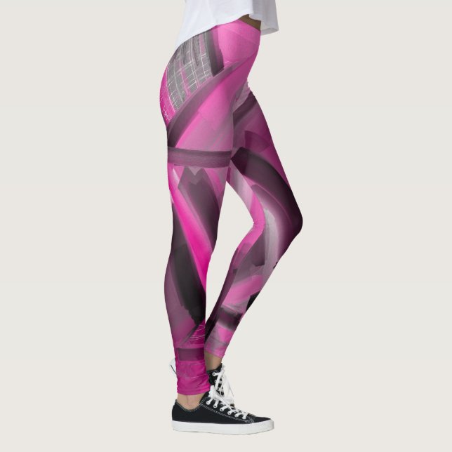 Girly Elegant Hot Pink Black Modern Art Leggings (Right)
