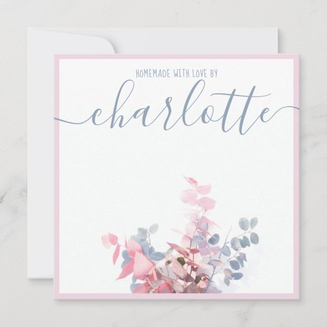 Girly Elegant Minimalist Floral Blue Pink Name Card (Front)