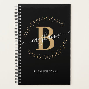 Girly Elegant Noir Nom Monogramme Planner