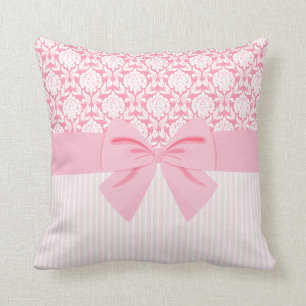 Girly Elegant Pink Damask Wrap Bow Throw Pillow