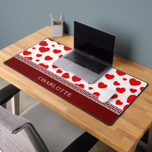 Girly Elegant Red Heart Custom Name  Desk Mat