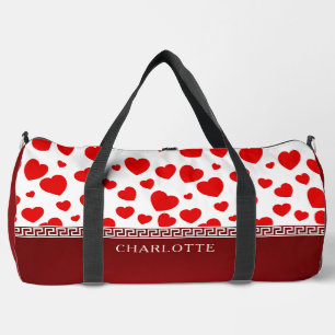 Girly Elegant Red Heart Custom Name  Duffle Bag