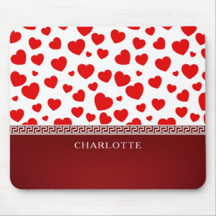 Girly Elegant Red Heart Custom Name  Mouse Pad