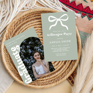  Girly Elegant sage bow Chic Graduation Party  Invitation