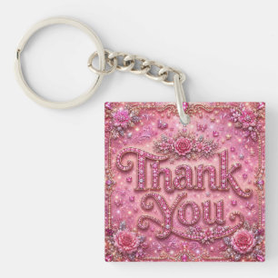 Girly Elegant Sparkly Blush Pink Rose Thank You Keychain