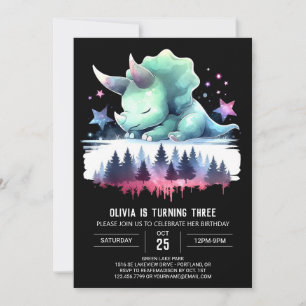 Girly Elegant Triceratops Birthday Invitation