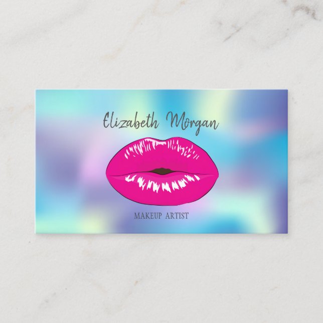 Girly ElegantHolographic ,Lips , Makeup ,Glittery Business Card (Front)