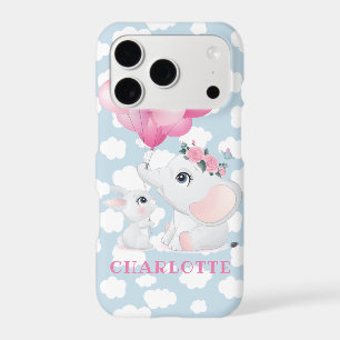 Girly Elephant And Bunny with Flowers and Balloon