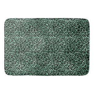 Girly Emerald Green Glam Leopard Print Bath Mat