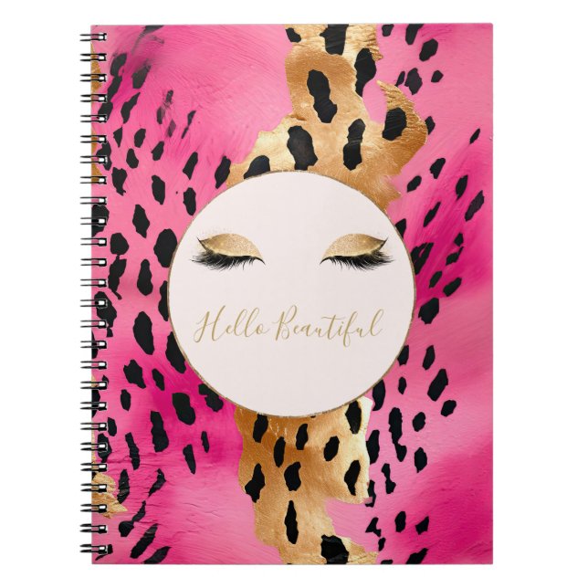 Girly Eyelashes Pink Glam Gold Sparkle Leopard Notebook (Front)